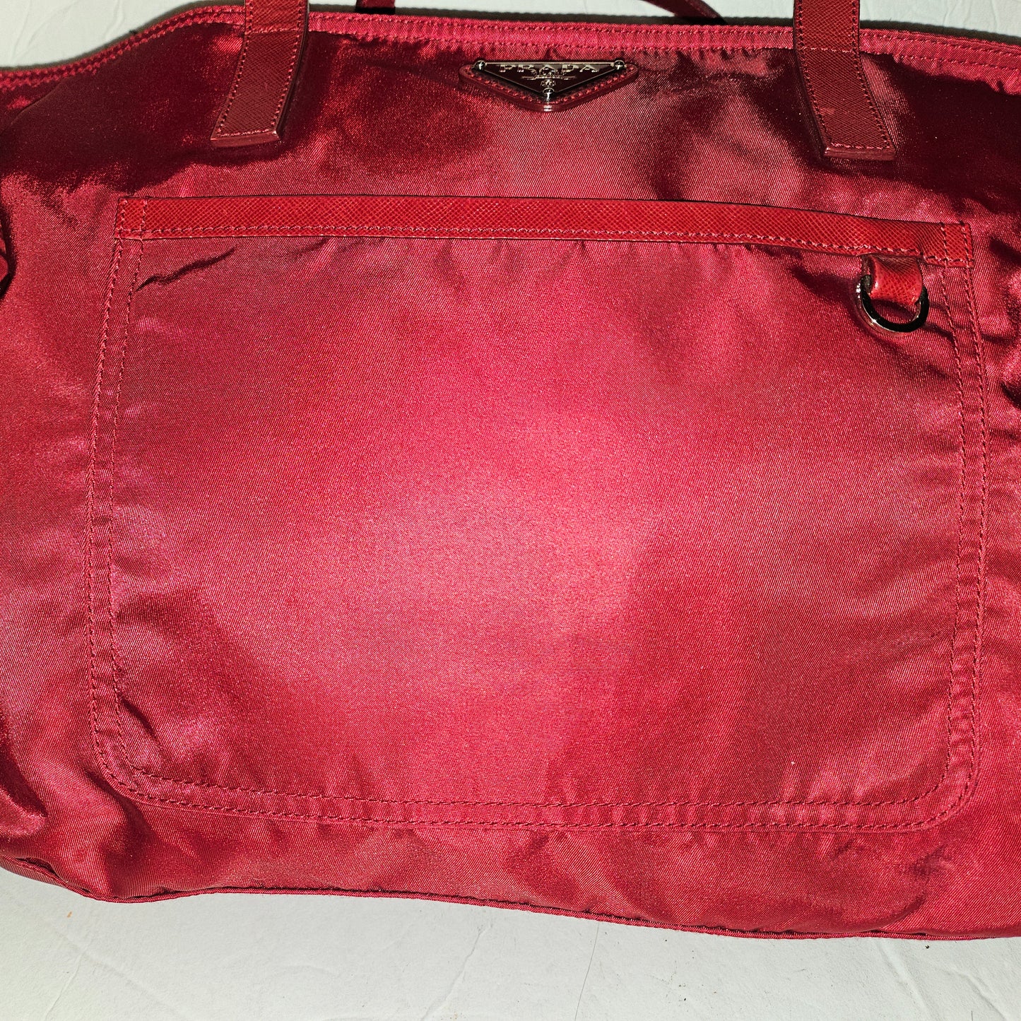 Prada Red Leather & Nylon XL Classic Tote Bag
