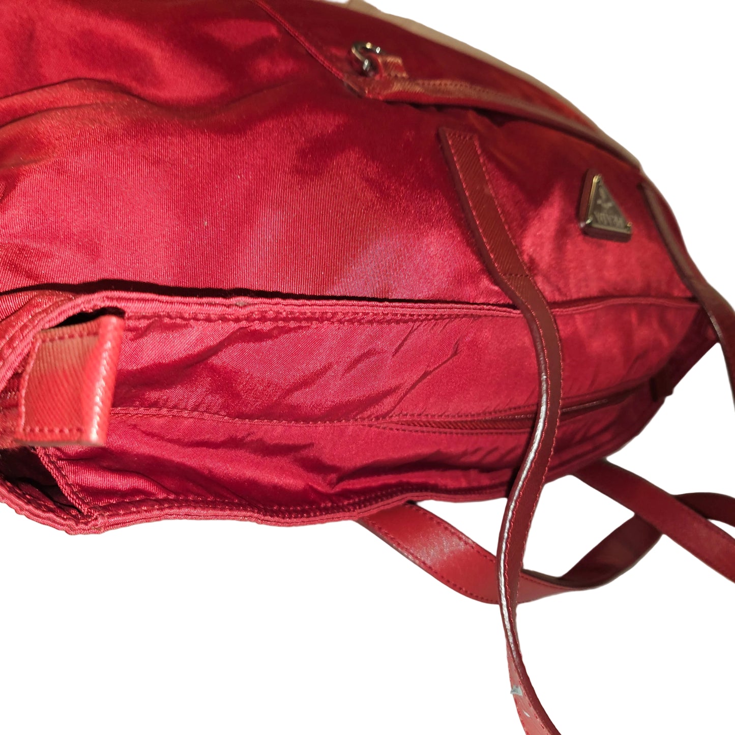 Prada Red Leather & Nylon XL Classic Tote Bag