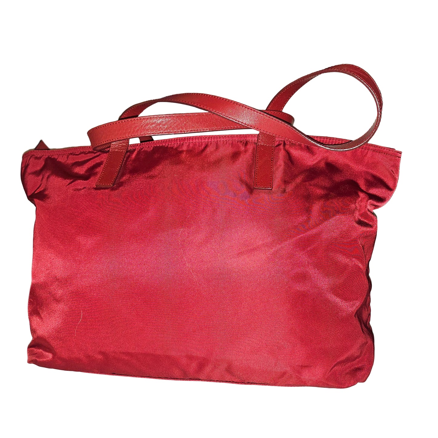 Prada Red Leather & Nylon XL Classic Tote Bag
