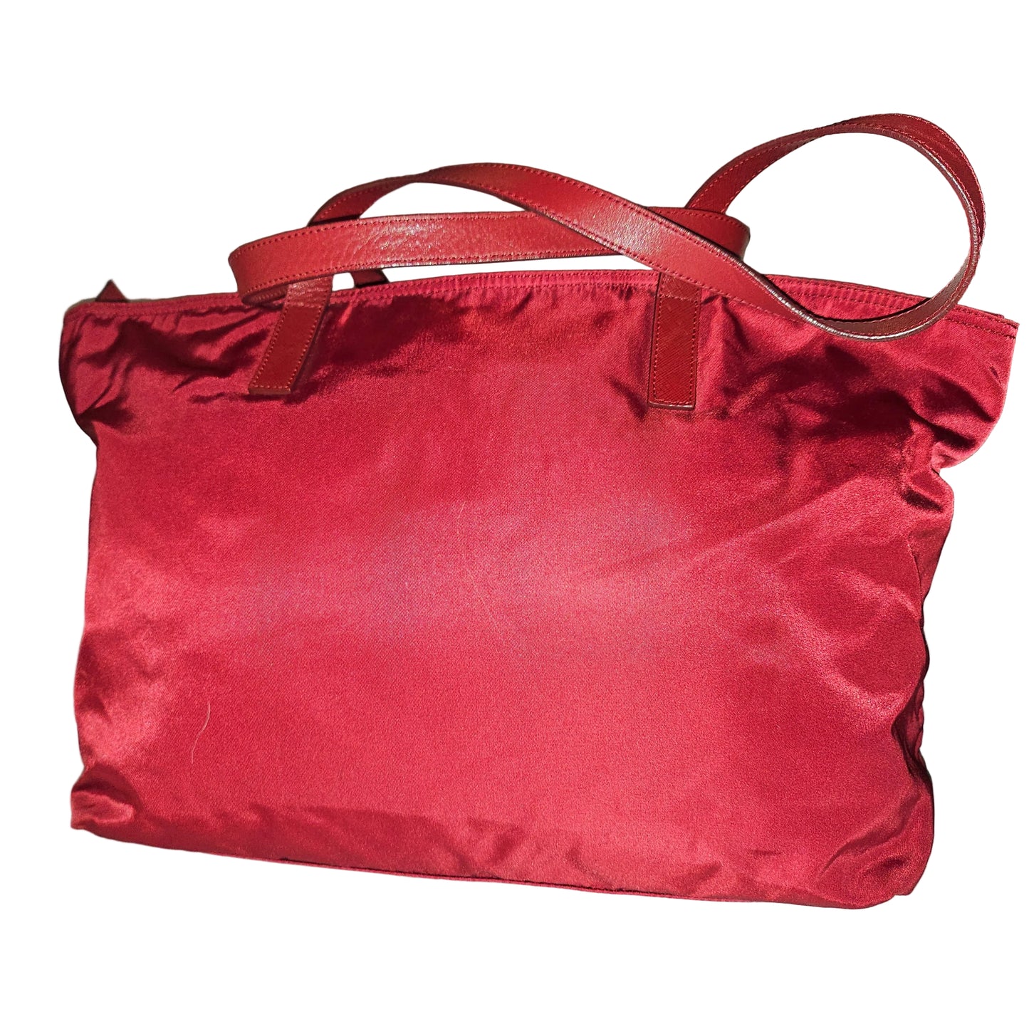 Prada Red Leather & Nylon XL Classic Tote Bag
