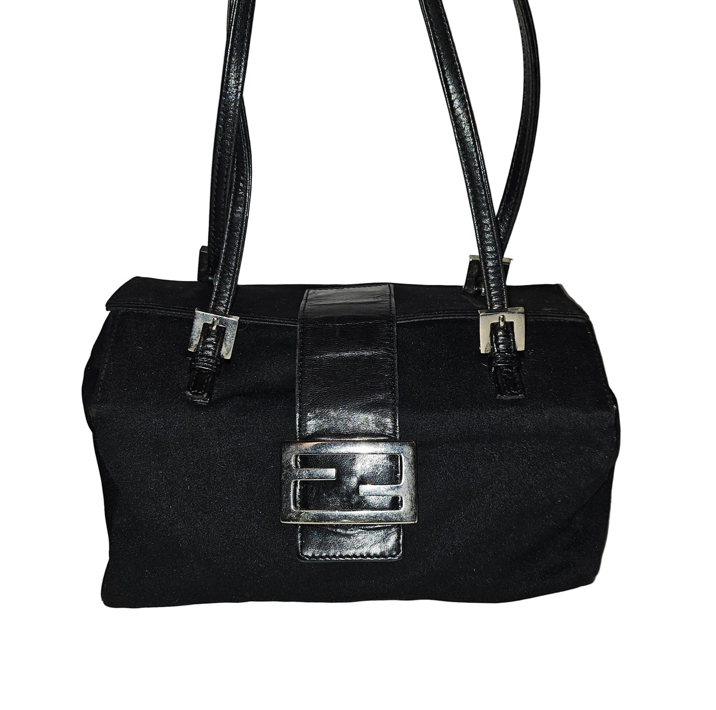 Fendi black nylon and black leather satchel style Limited Edition 'lunchbox' purse
