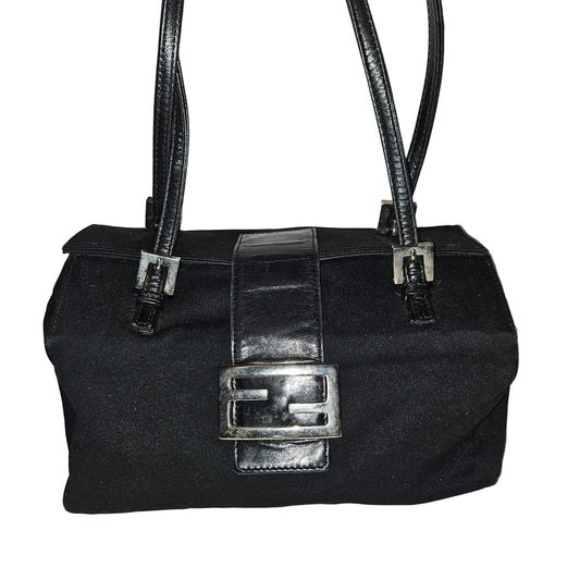 Fendi black nylon and black leather satchel style Limited Edition 'lunchbox' purse