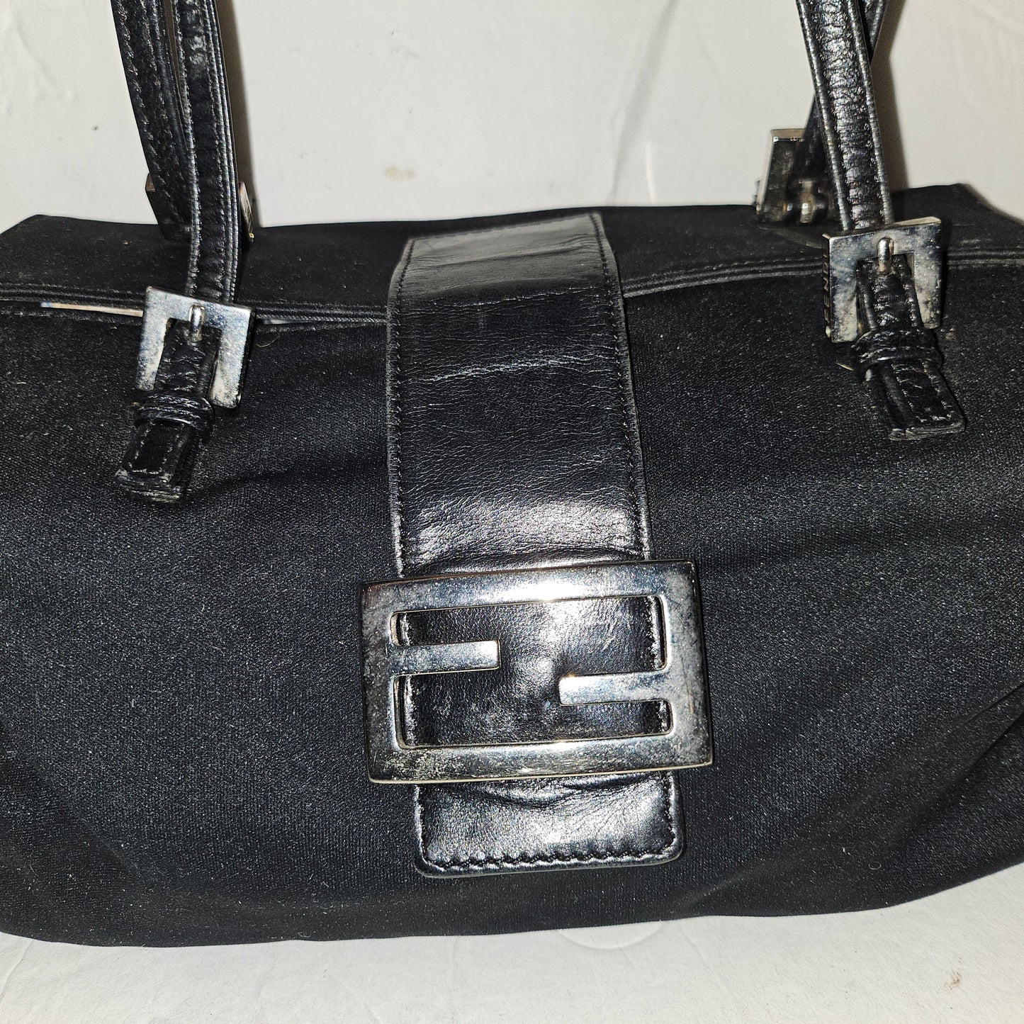 Fendi black nylon and black leather satchel style Limited Edition 'lunchbox' purse