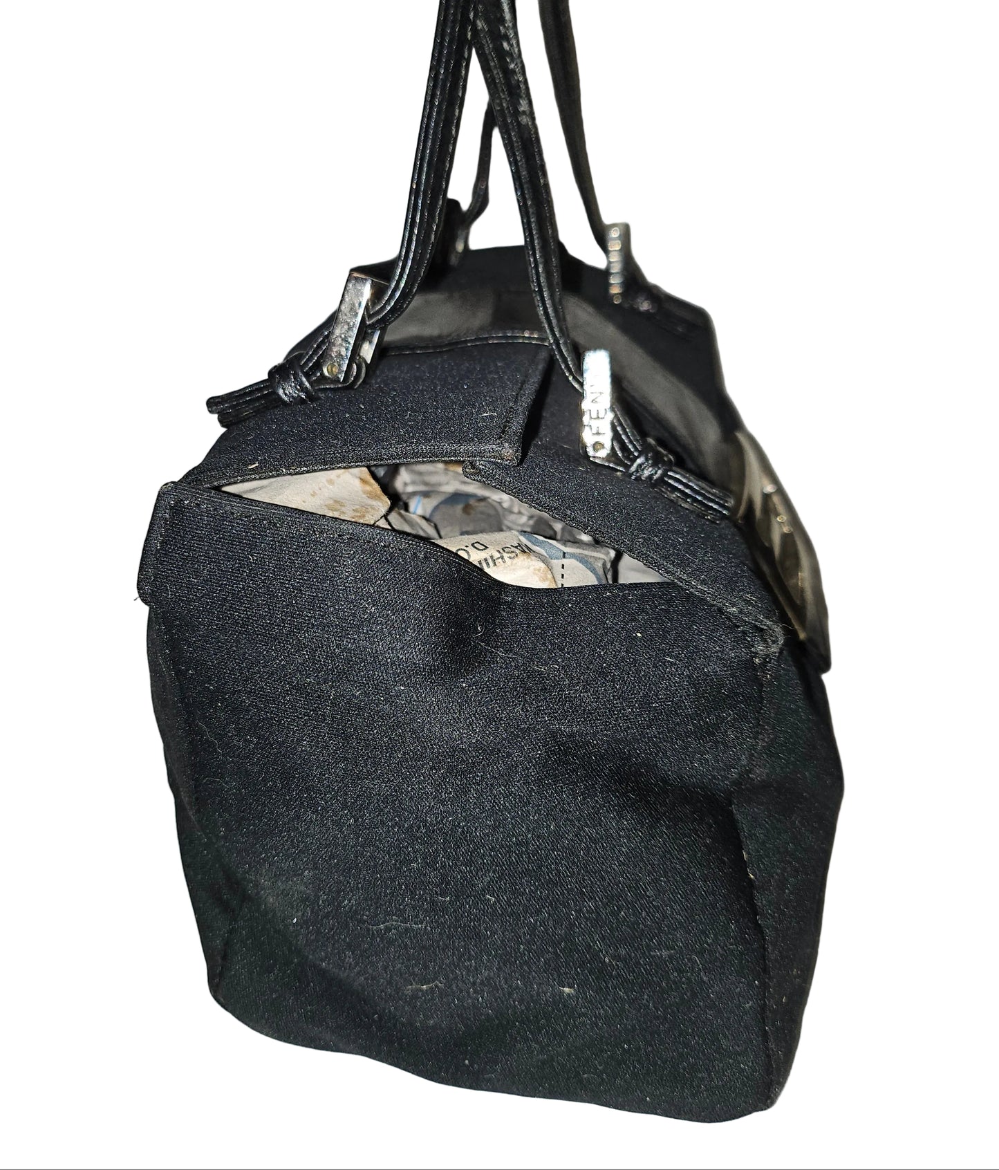 Fendi black nylon and black leather satchel style Limited Edition 'lunchbox' purse