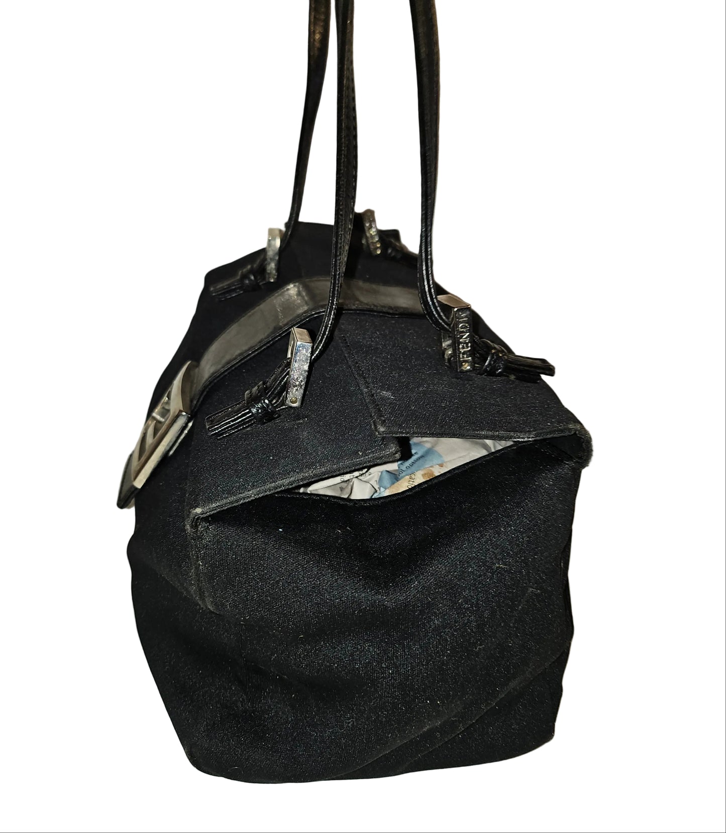 Fendi black nylon and black leather satchel style Limited Edition 'lunchbox' purse