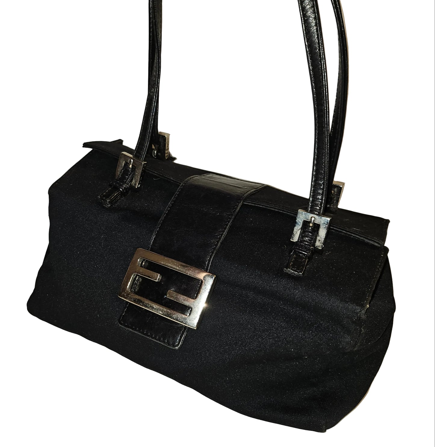 Fendi black nylon and black leather satchel style Limited Edition 'lunchbox' purse