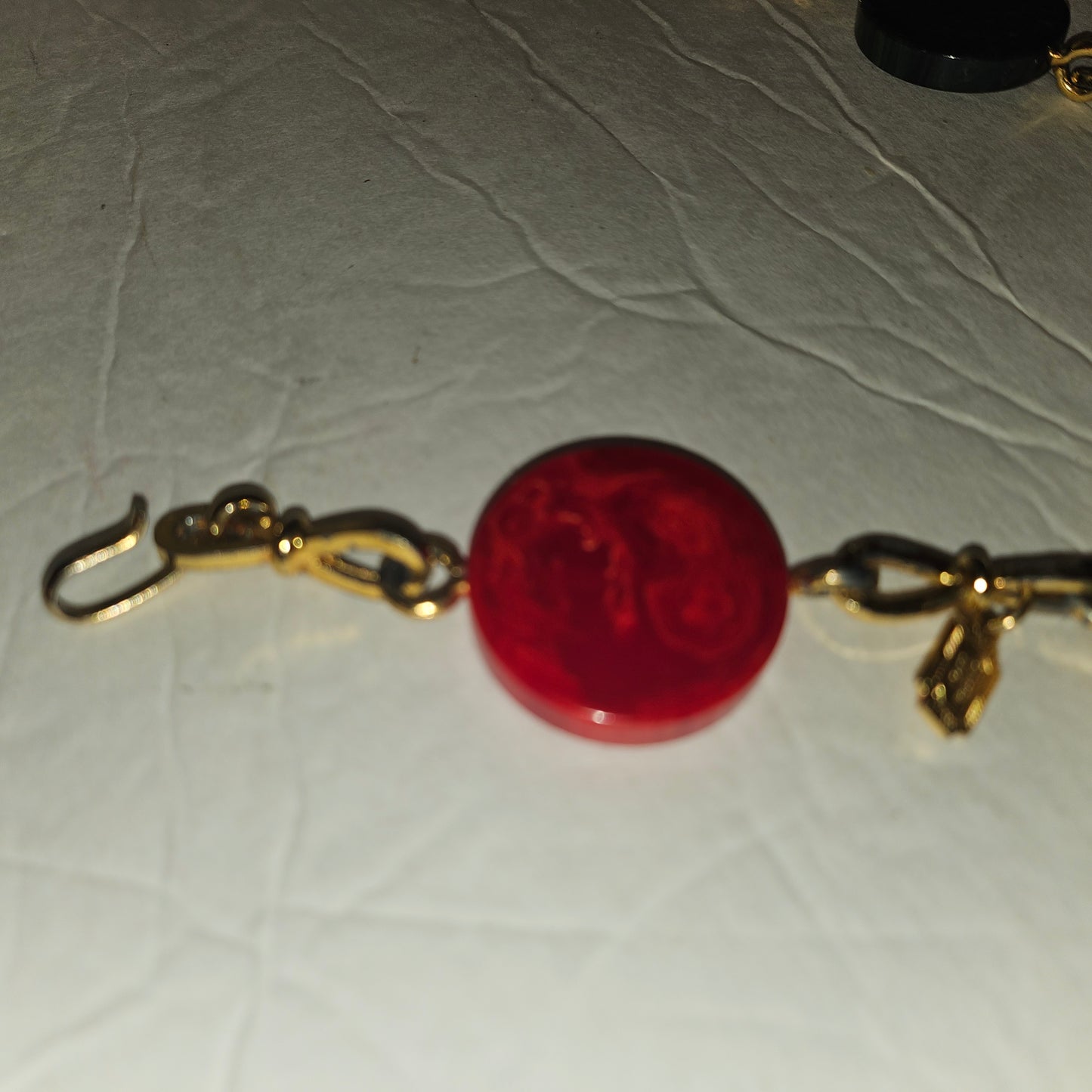 Dior early Bakelite disc chain belt in red, ivory, & blue