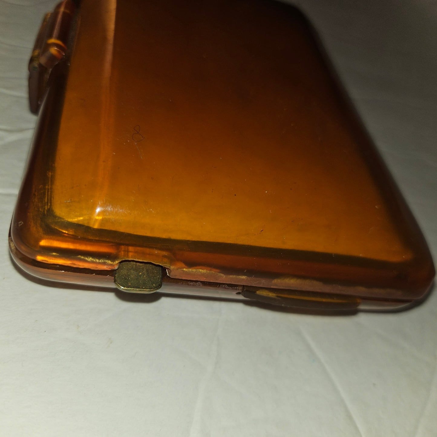 Art Deco Italian honey tortoise shell hard & boxy clutch w lots of compartments