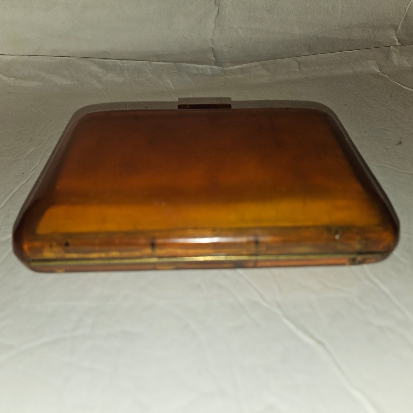 Art Deco Italian honey tortoise shell hard & boxy clutch w lots of compartments