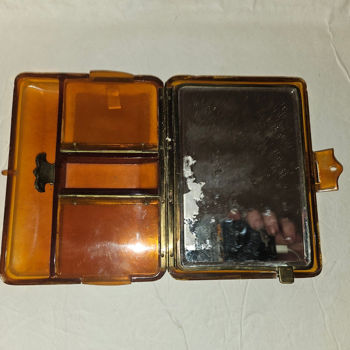 Art Deco Italian honey tortoise shell hard & boxy clutch w lots of compartments
