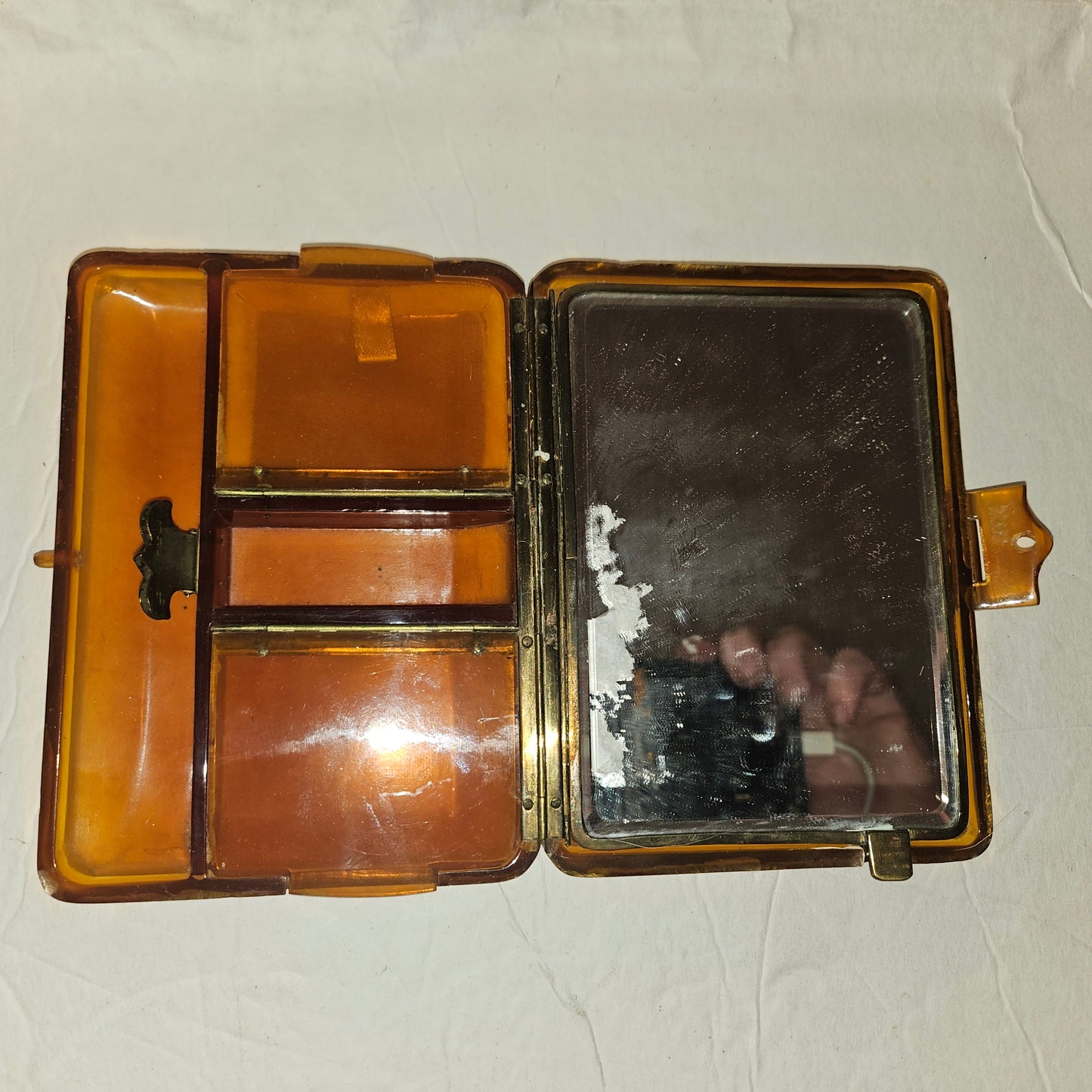 Art Deco Italian honey tortoise shell hard & boxy clutch w lots of compartments