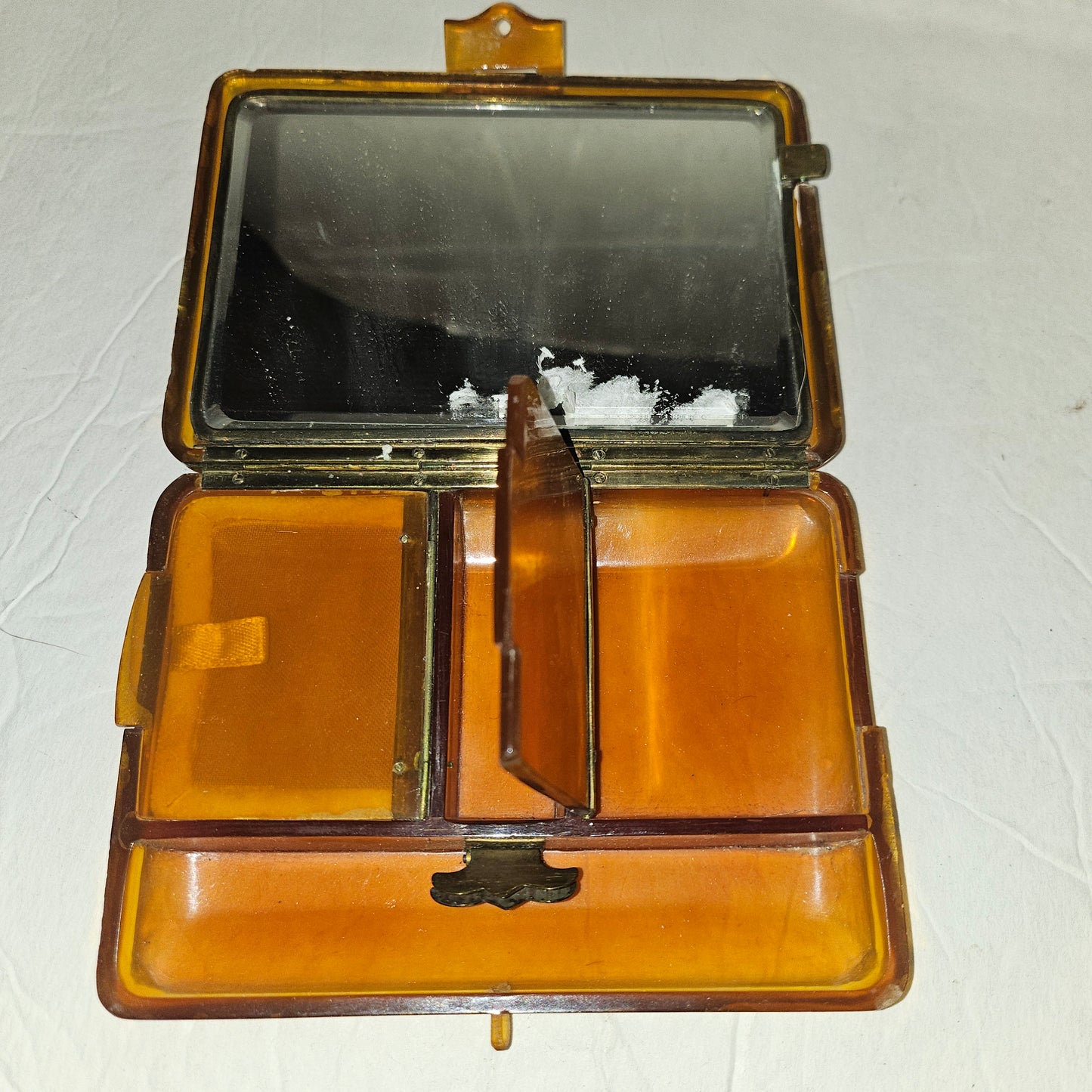 Art Deco Italian honey tortoise shell hard & boxy clutch w lots of compartments