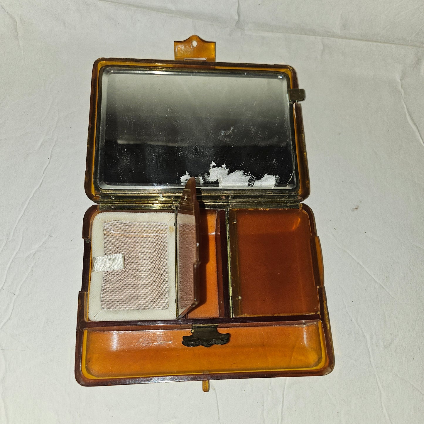 Art Deco Italian honey tortoise shell hard & boxy clutch w lots of compartments