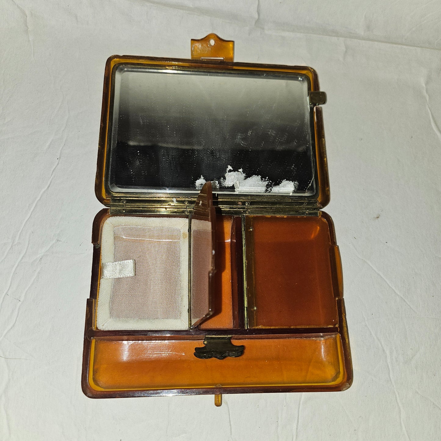 Art Deco Italian honey tortoise shell hard & boxy clutch w lots of compartments