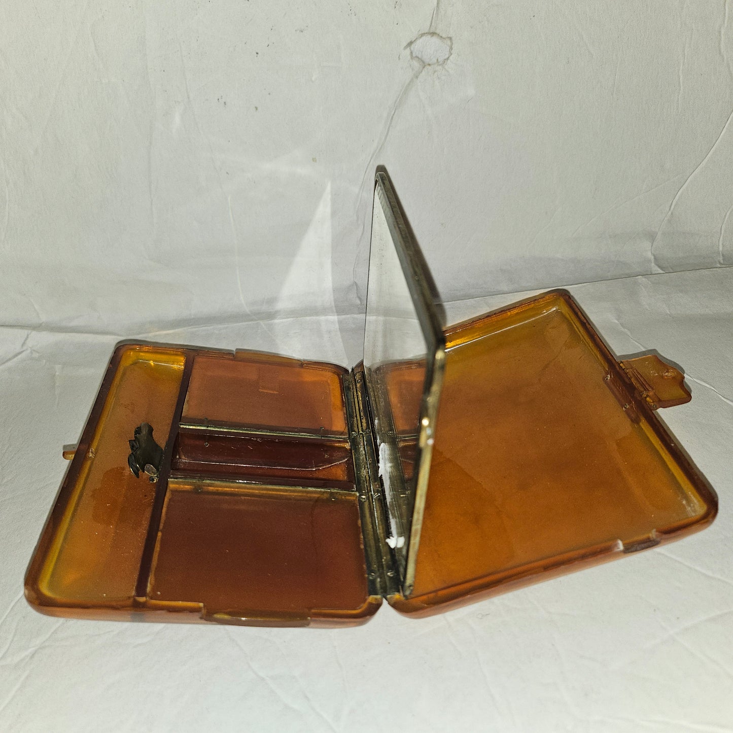 Art Deco Italian honey tortoise shell hard & boxy clutch w lots of compartments