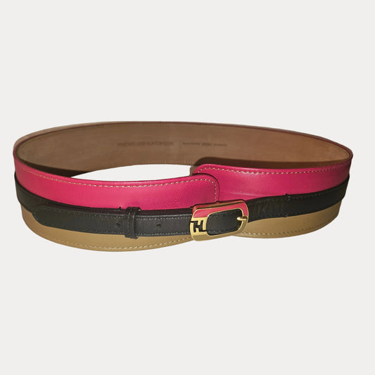 Fendi vintage NOS tri-color leather wide Chameleon belt with a gold buckle