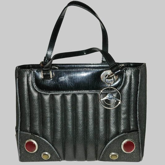 Dior LE Montaigne black leather w denim two way satchel w chrome hardware!