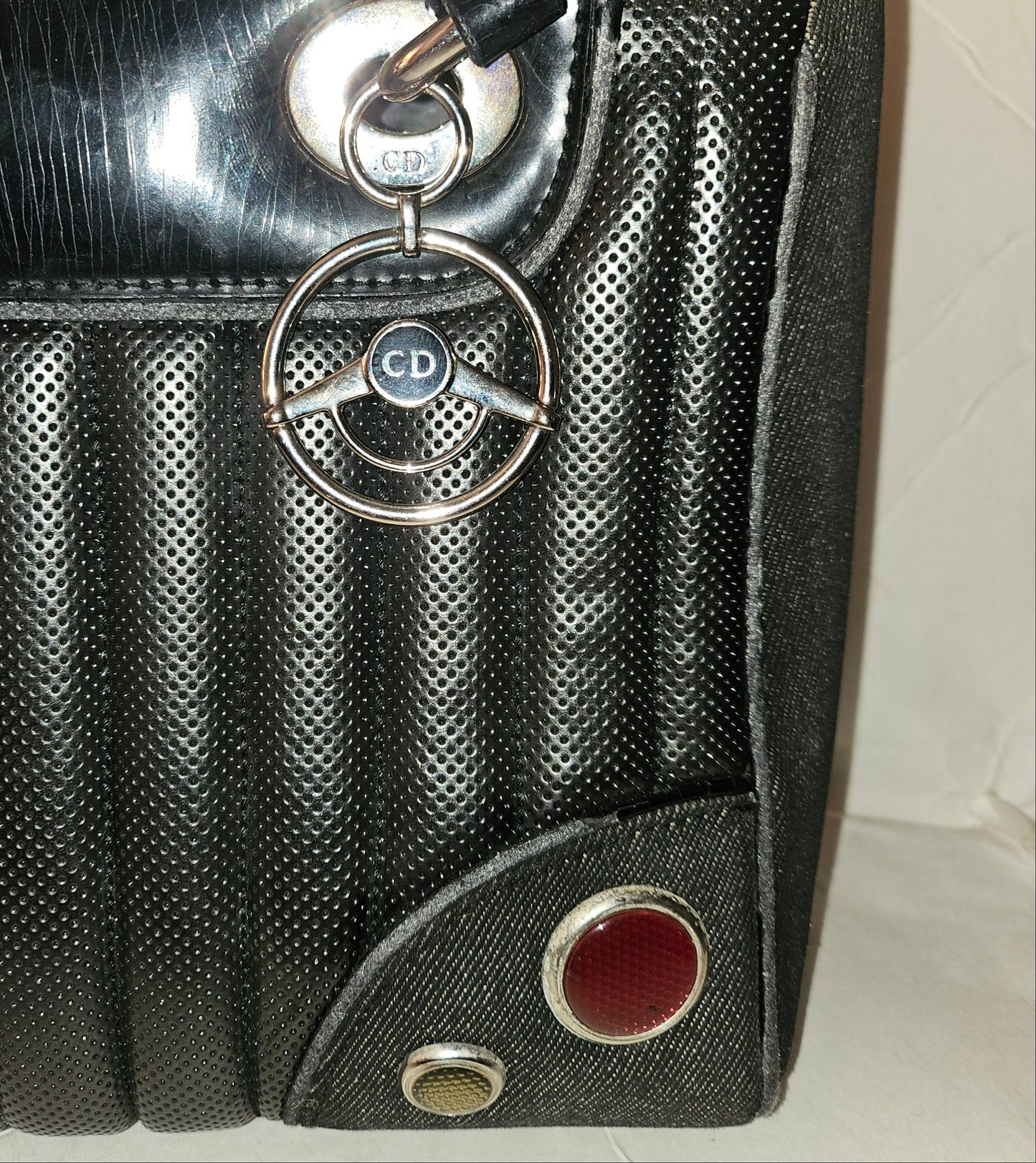 Dior LE Montaigne black leather w denim two way satchel w chrome hardware!