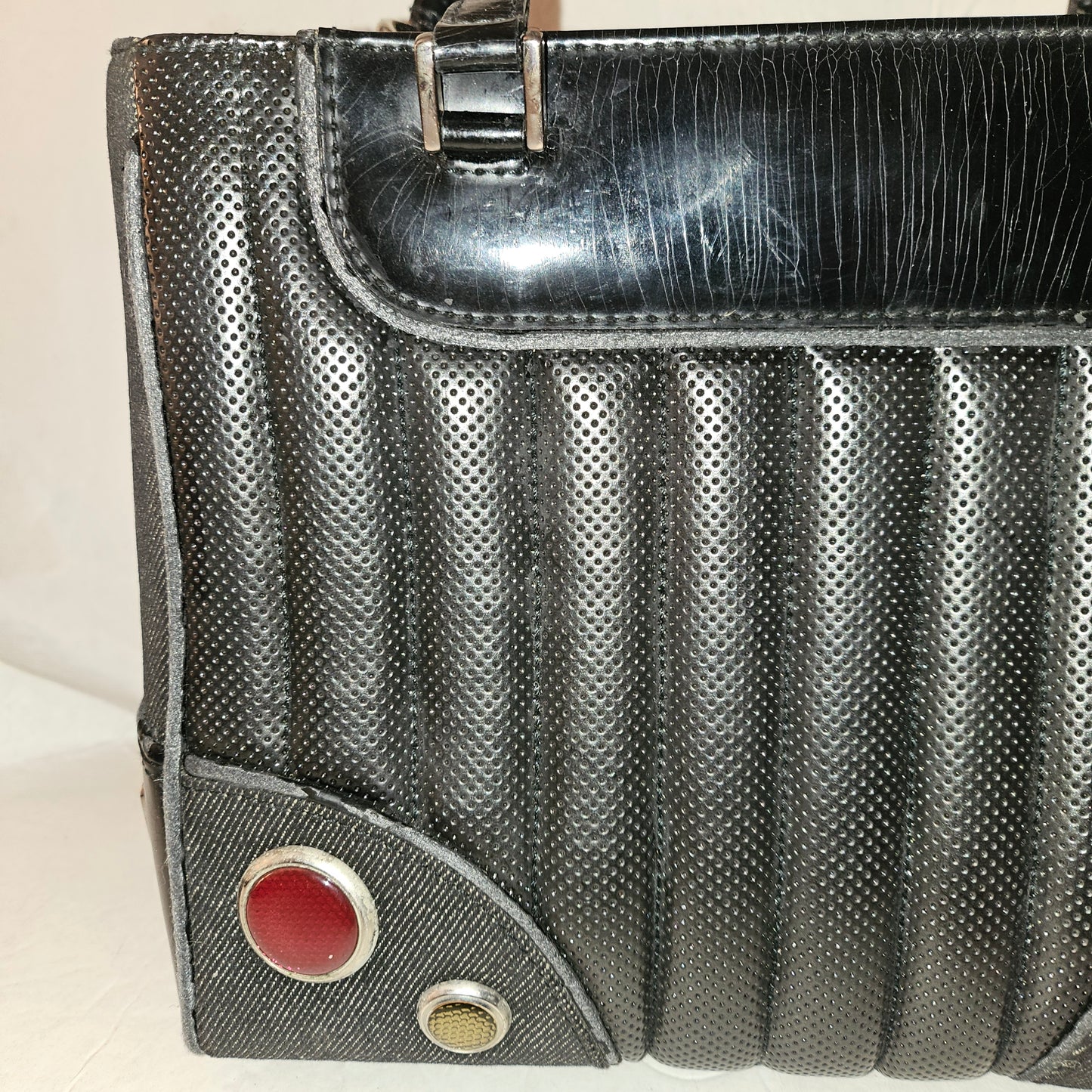 Dior LE Montaigne black leather w denim two way satchel w chrome hardware!