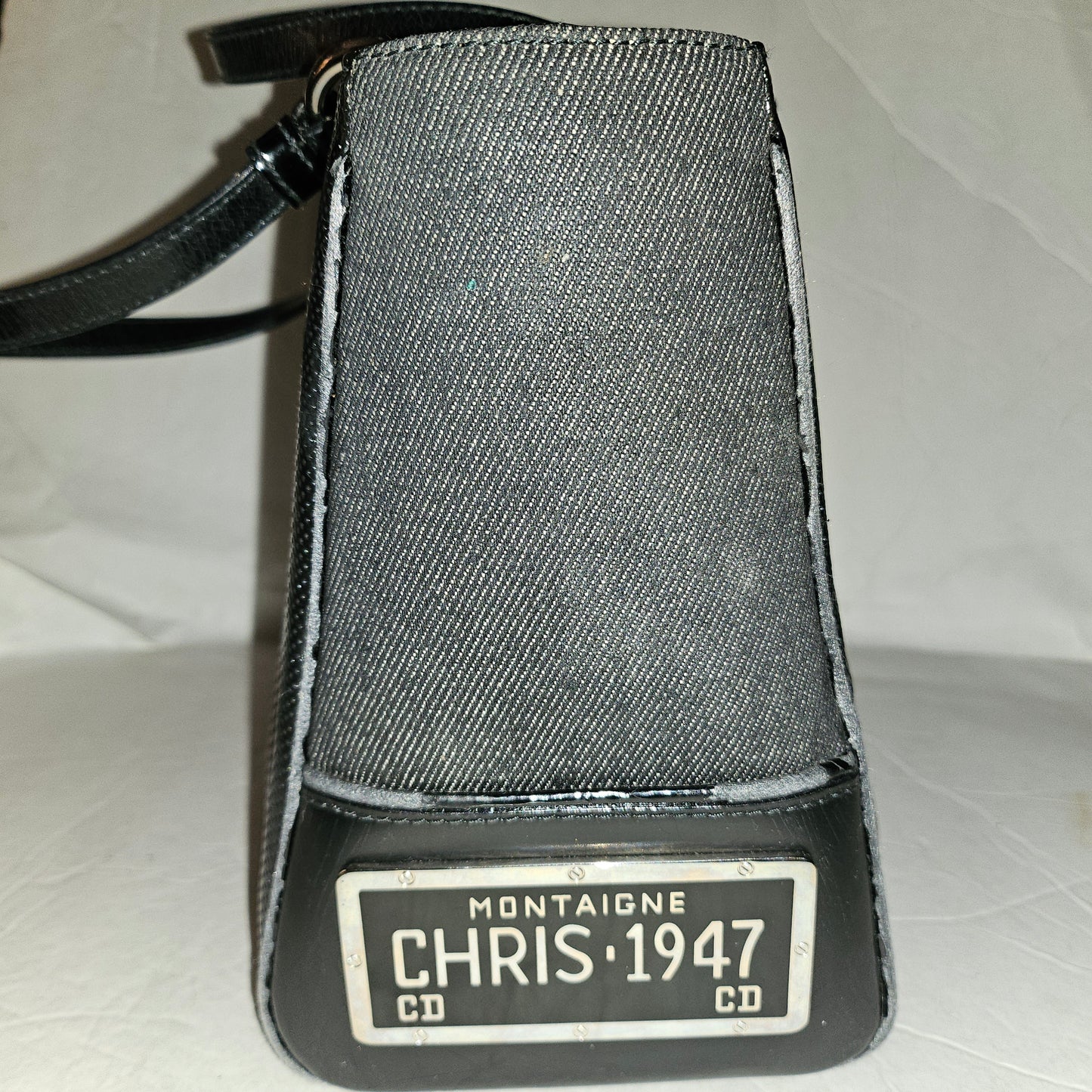 Dior LE Montaigne black leather w denim two way satchel w chrome hardware!