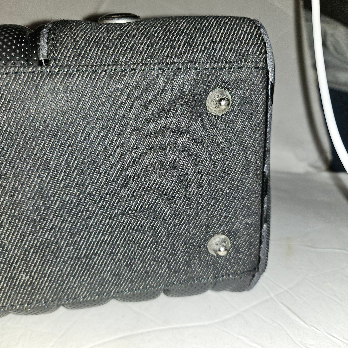 Dior LE Montaigne black leather w denim two way satchel w chrome hardware!