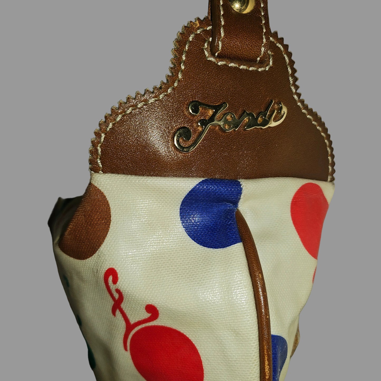 Fendi RARE multicolored print & brown leather Karligraphy hobo