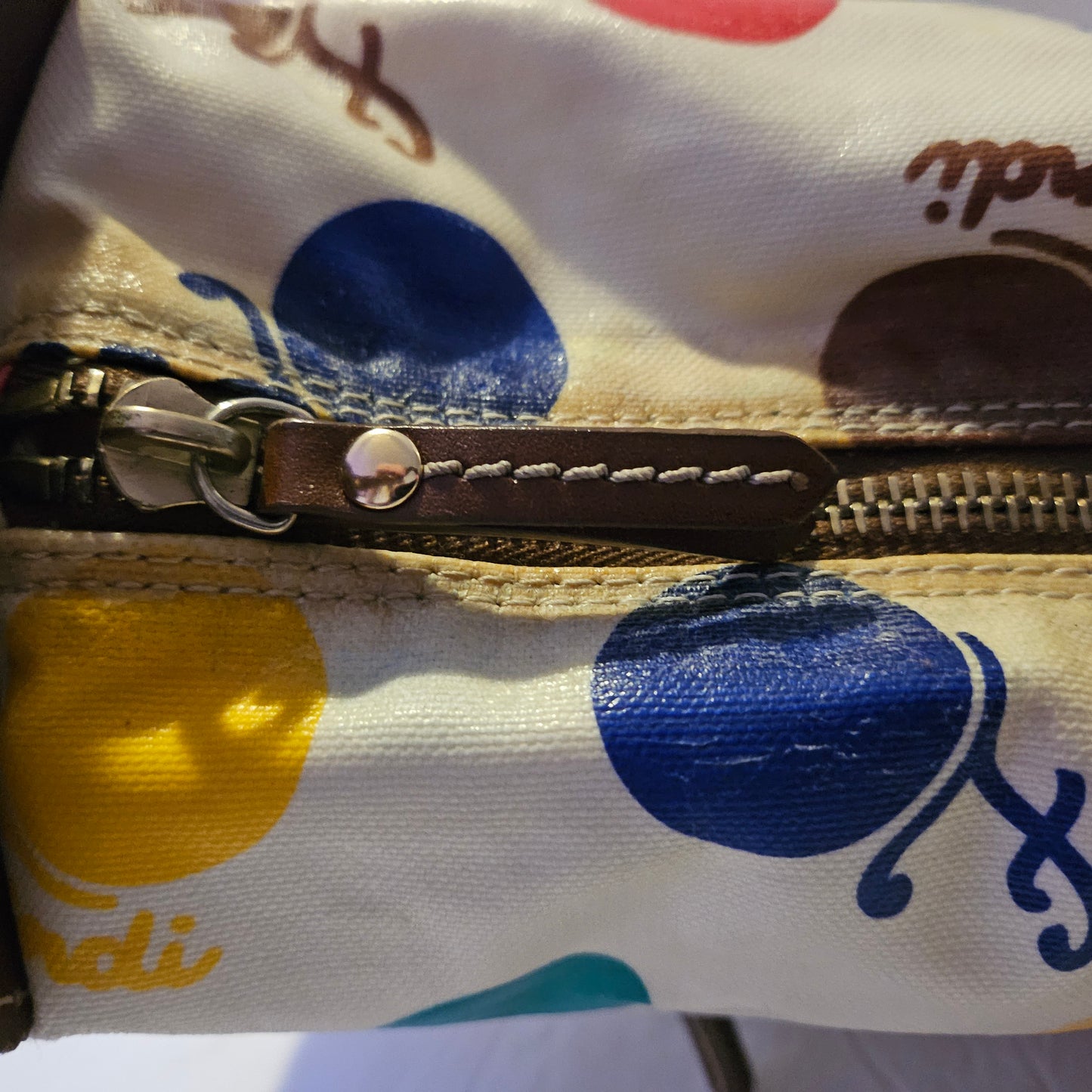 Fendi RARE multicolored print & brown leather Karligraphy hobo