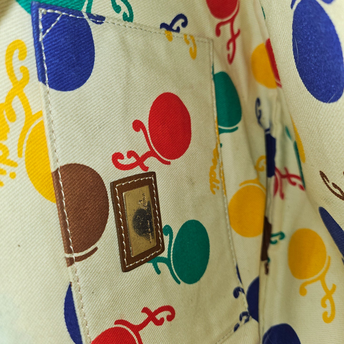 Fendi RARE multicolored print & brown leather Karligraphy hobo