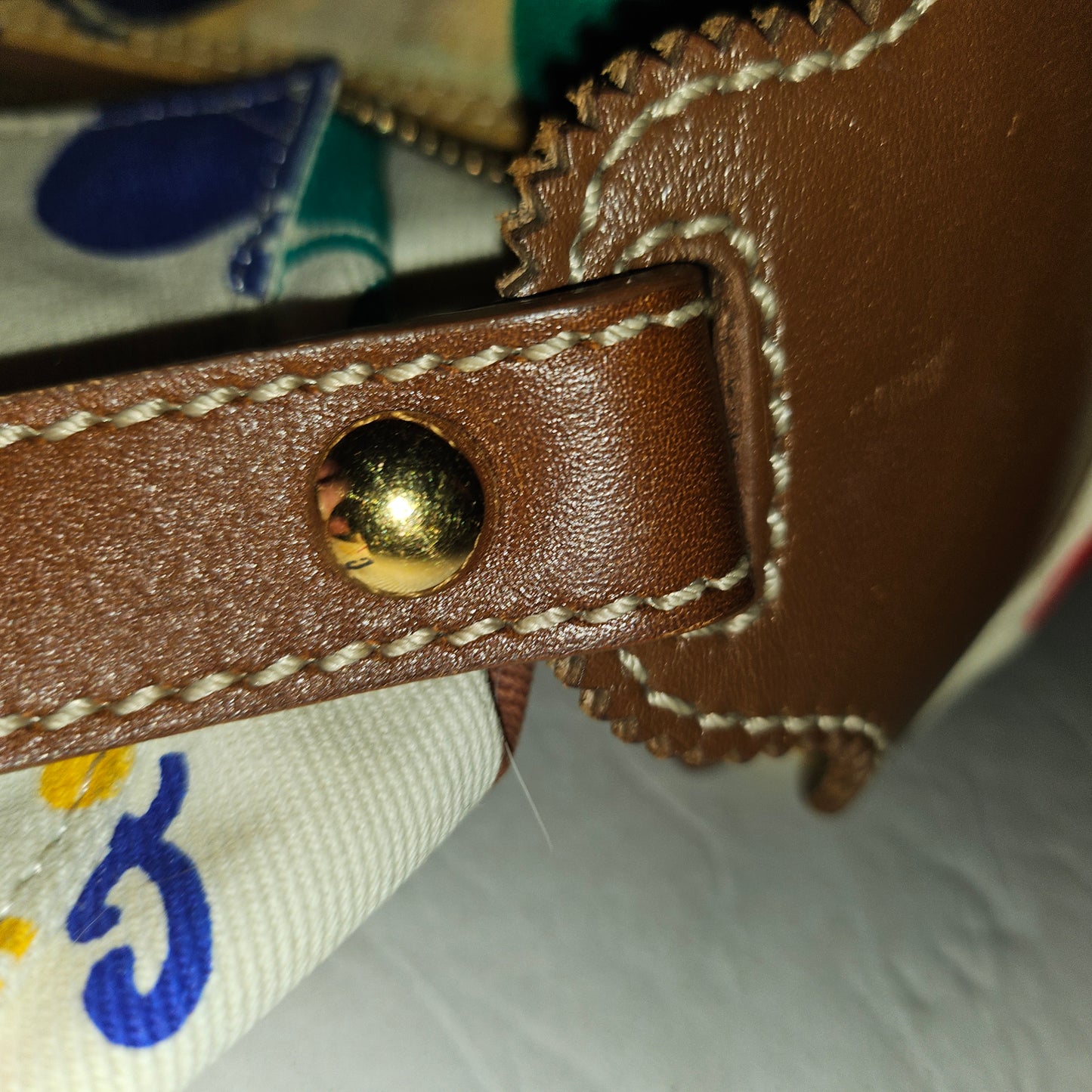 Fendi RARE multicolored print & brown leather Karligraphy hobo