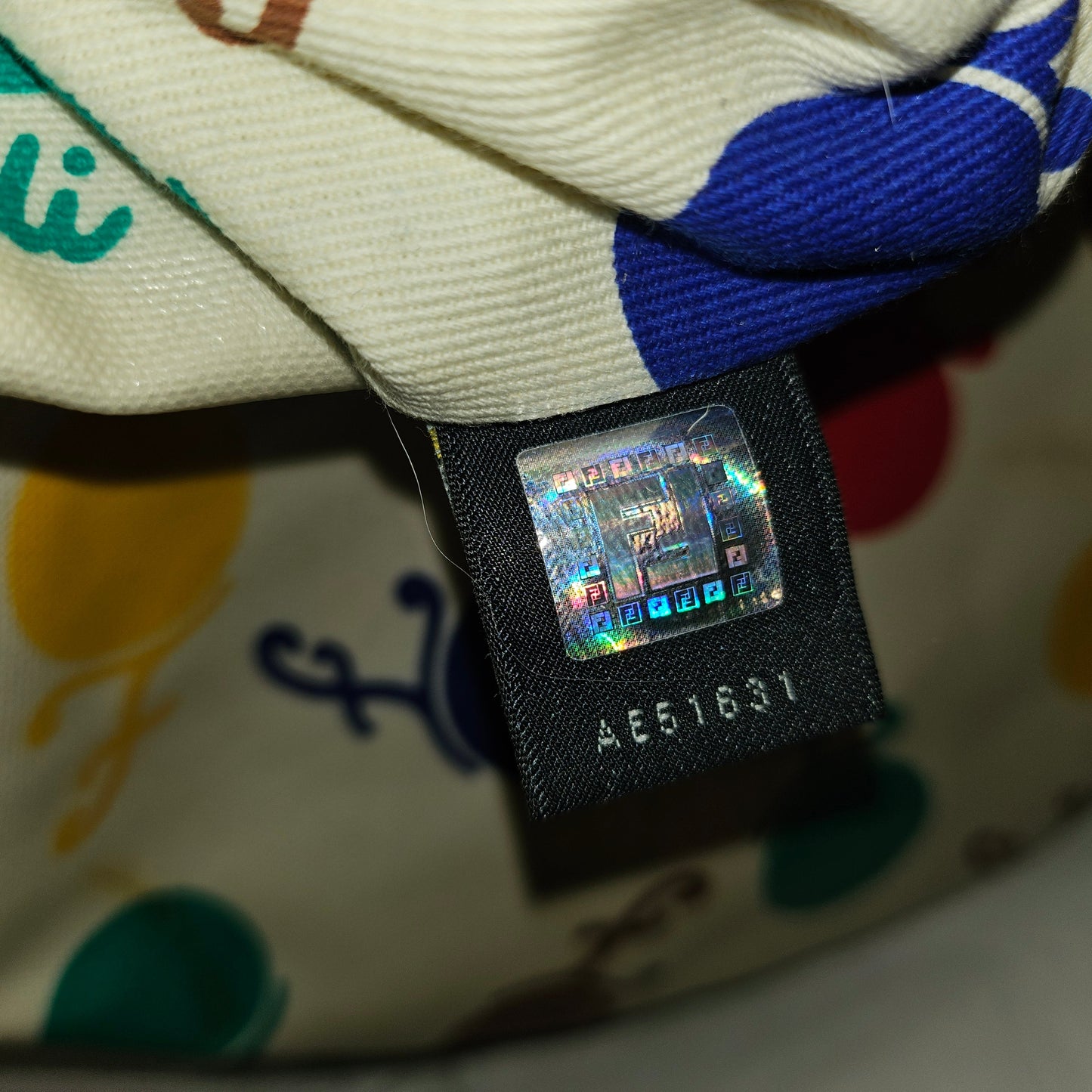 Fendi RARE multicolored print & brown leather Karligraphy hobo