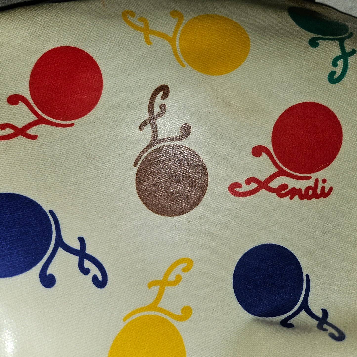 Fendi RARE multicolored print & brown leather Karligraphy hobo