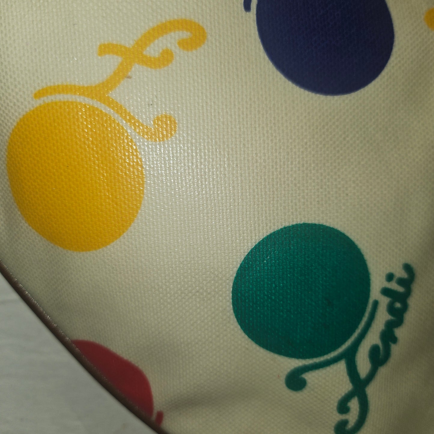 Fendi RARE multicolored print & brown leather Karligraphy hobo