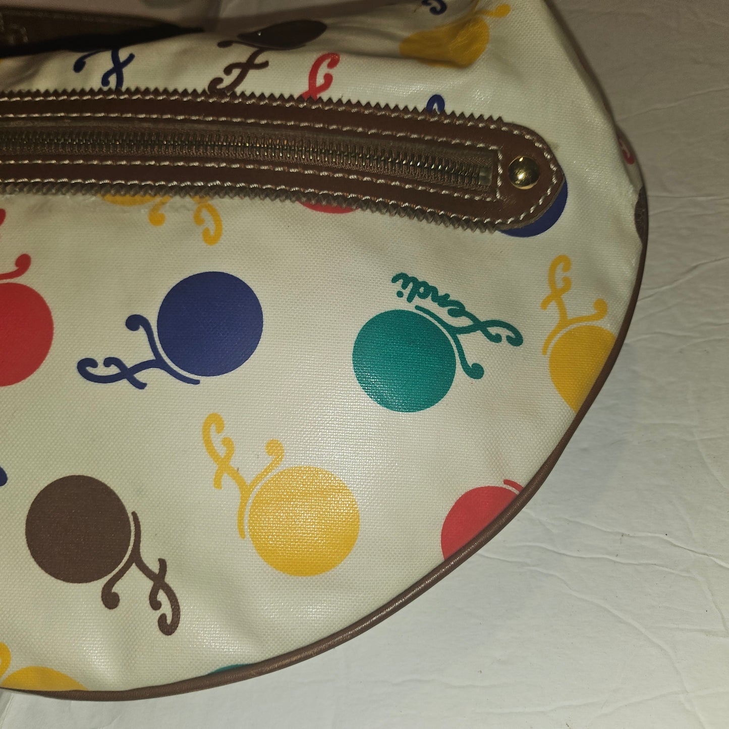 Fendi RARE multicolored print & brown leather Karligraphy hobo