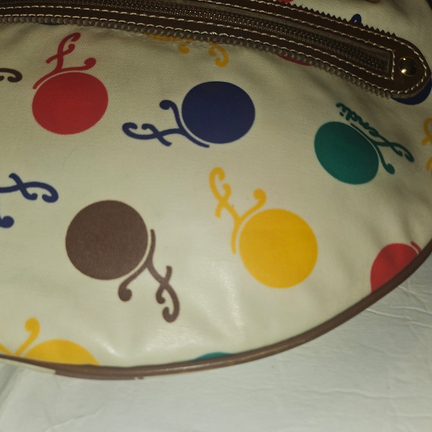 Fendi RARE multicolored print & brown leather Karligraphy hobo