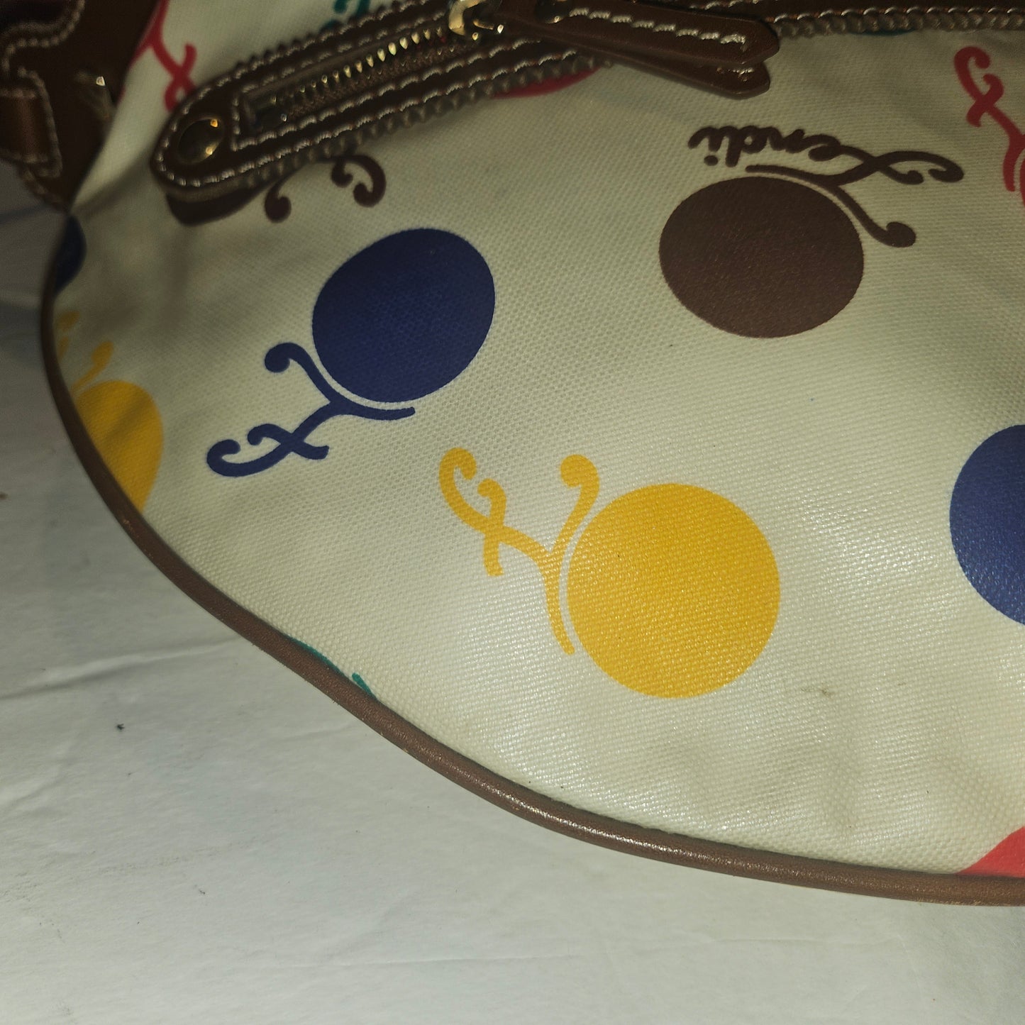 Fendi RARE multicolored print & brown leather Karligraphy hobo