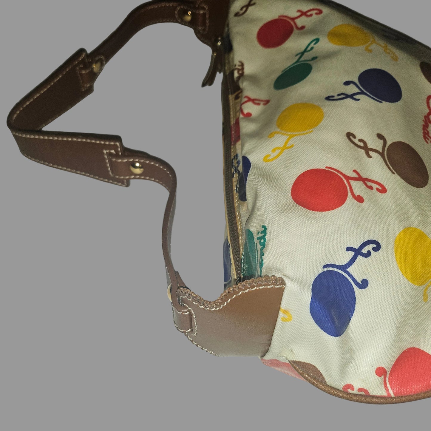 Fendi RARE multicolored print & brown leather Karligraphy hobo