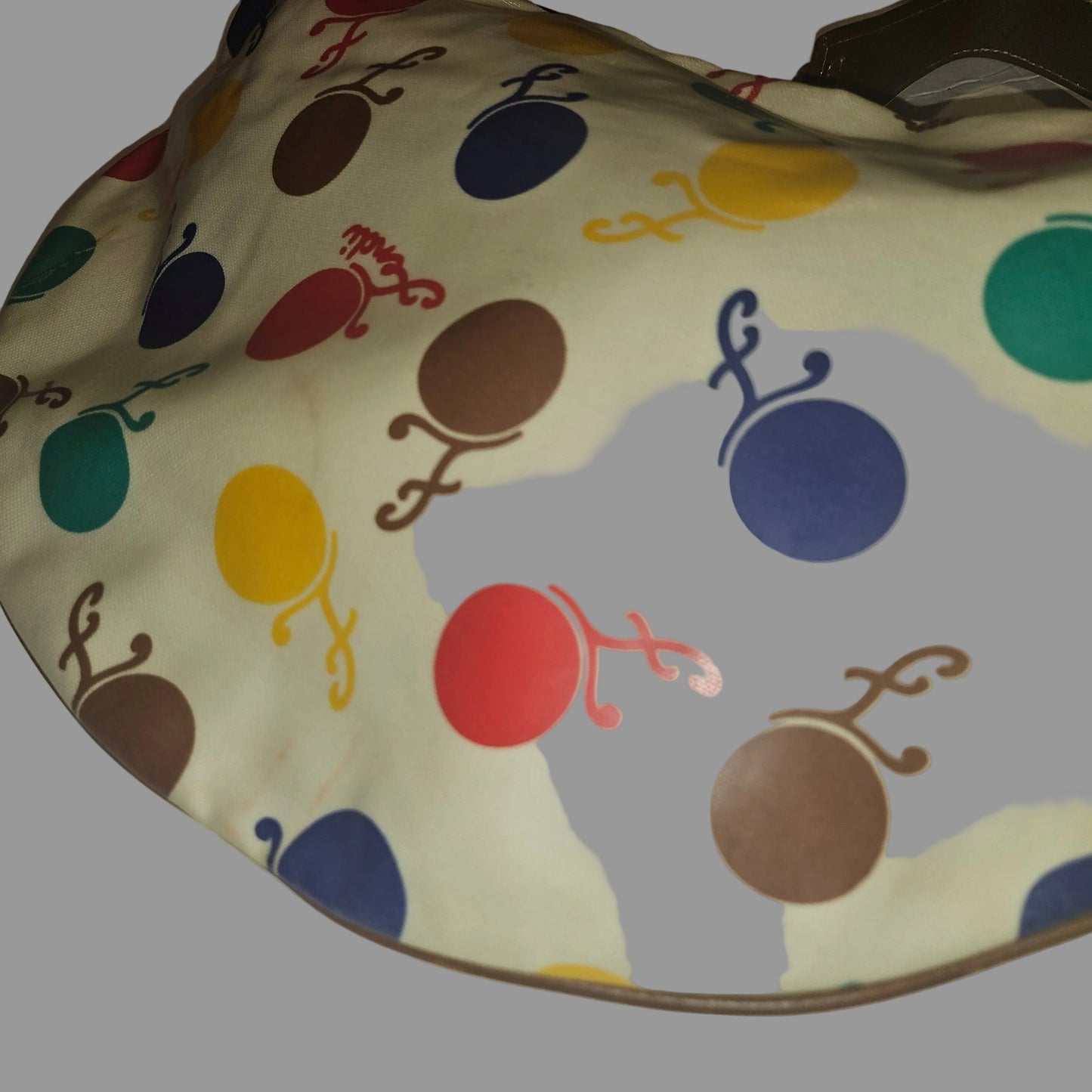 Fendi RARE multicolored print & brown leather Karligraphy hobo
