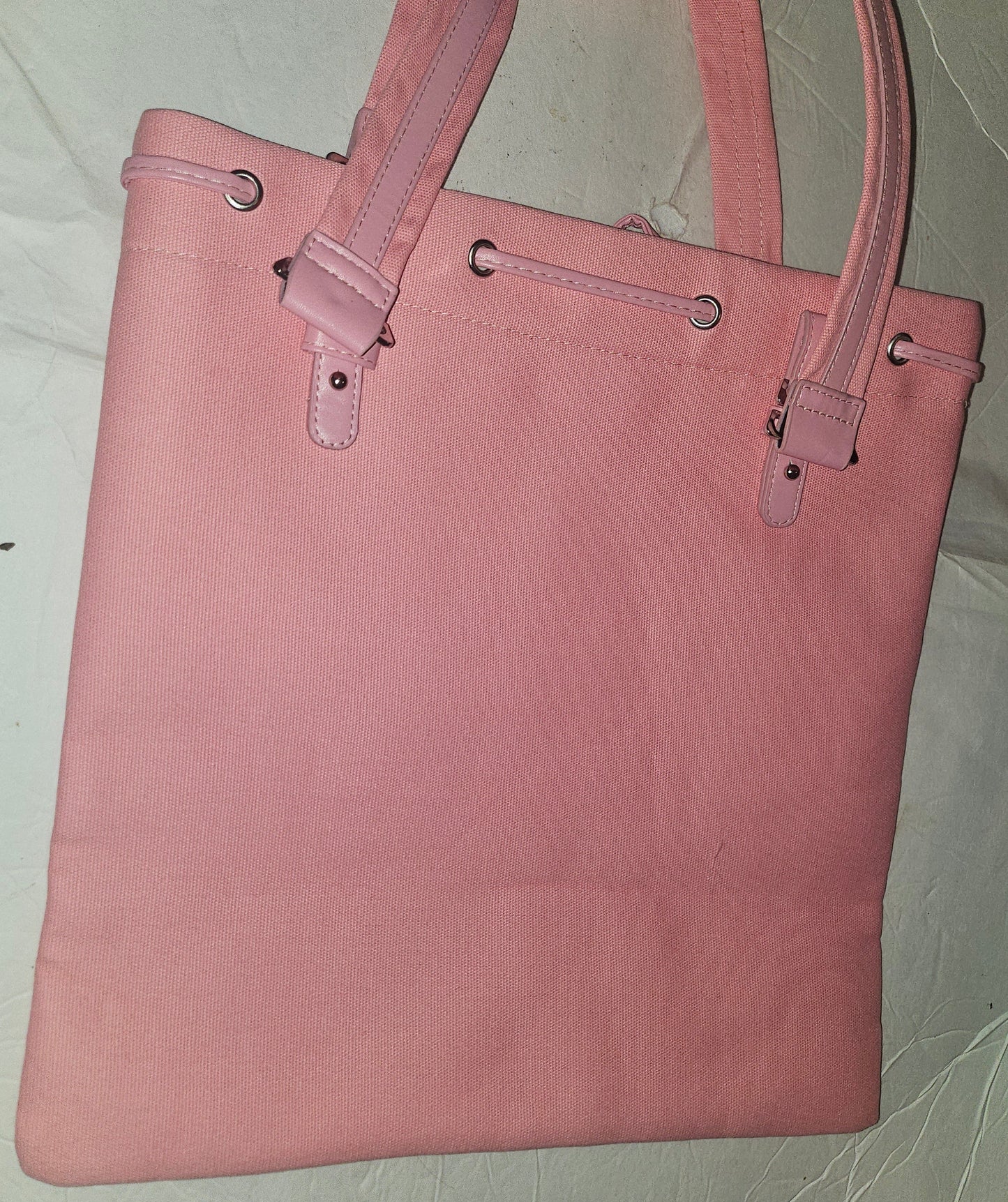 YSL NEW old stock, pink canvas & leather tote with chrome hardware & YSL logo in gold patent leather