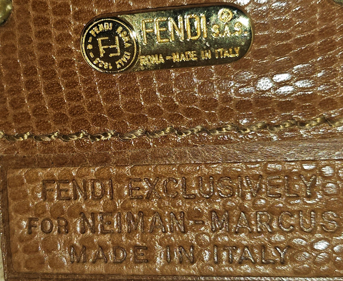 Fendi camel & black regimental striped print and camel hard leather drawstring top, fan-shaped bucket bag!