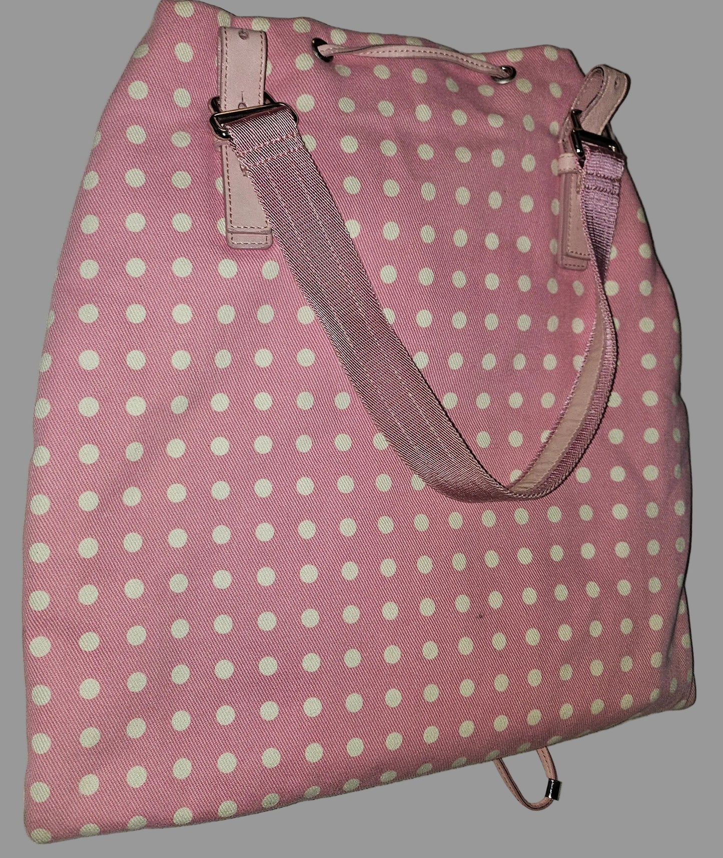 YSL Iconic Pink & White Polka Dot Print Canvas & Leather Tote