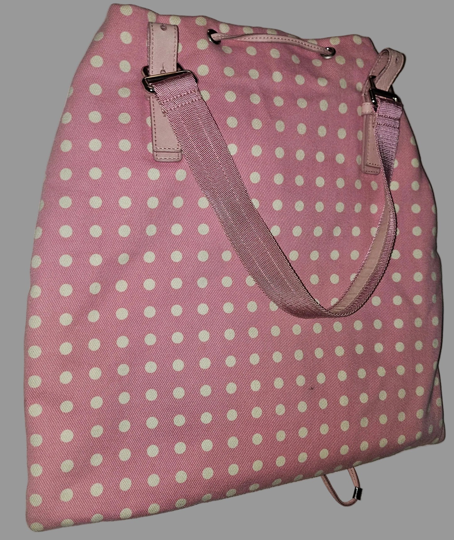 YSL Iconic Pink & White Polka Dot Print Canvas & Leather Tote