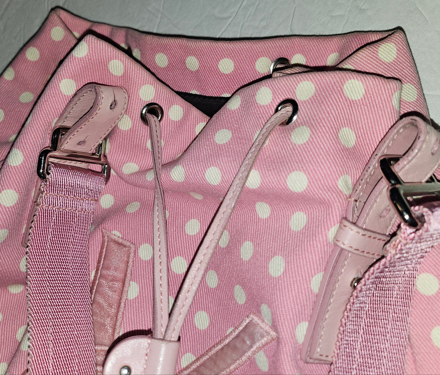 YSL Iconic Pink & White Polka Dot Print Canvas & Leather Tote