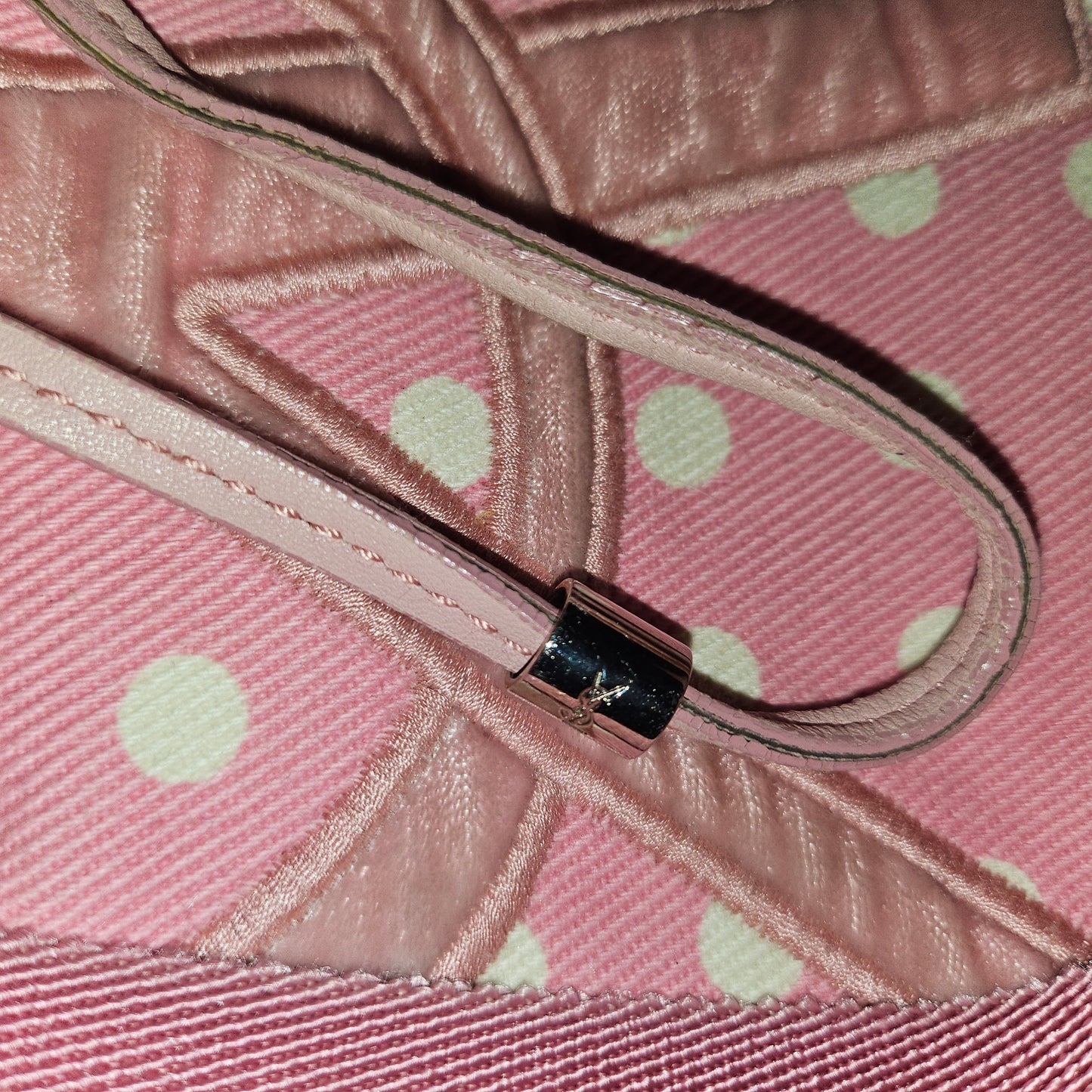 YSL Iconic Pink & White Polka Dot Print Canvas & Leather Tote