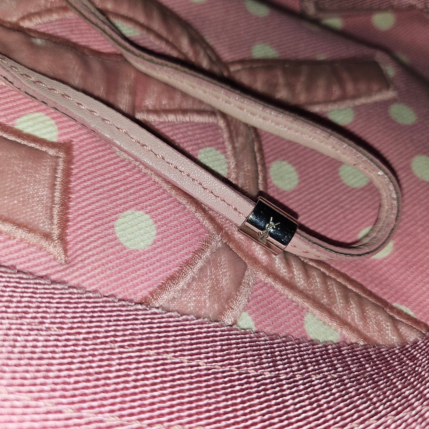 YSL Iconic Pink & White Polka Dot Print Canvas & Leather Tote