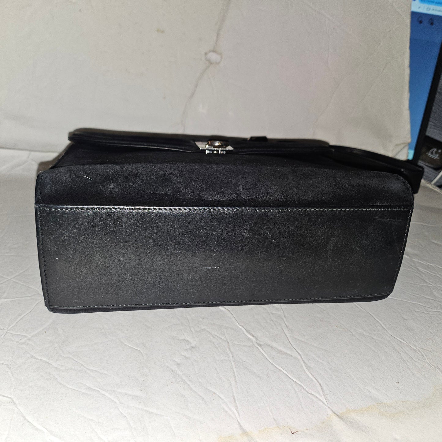 G. Gucci very early black suede boxy shoulder bag w sterling & enamel accents