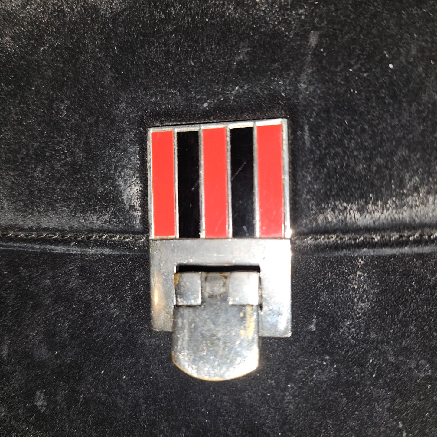 G. Gucci very early black suede boxy shoulder bag w sterling & enamel accents
