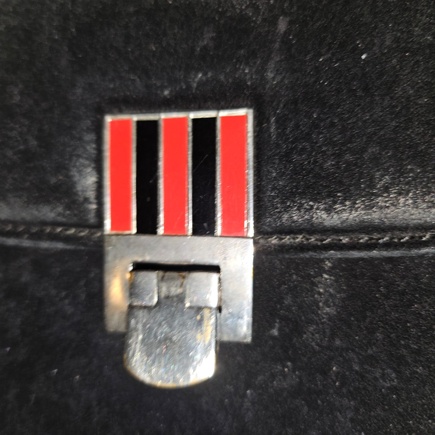 G. Gucci very early black suede boxy shoulder bag w sterling & enamel accents