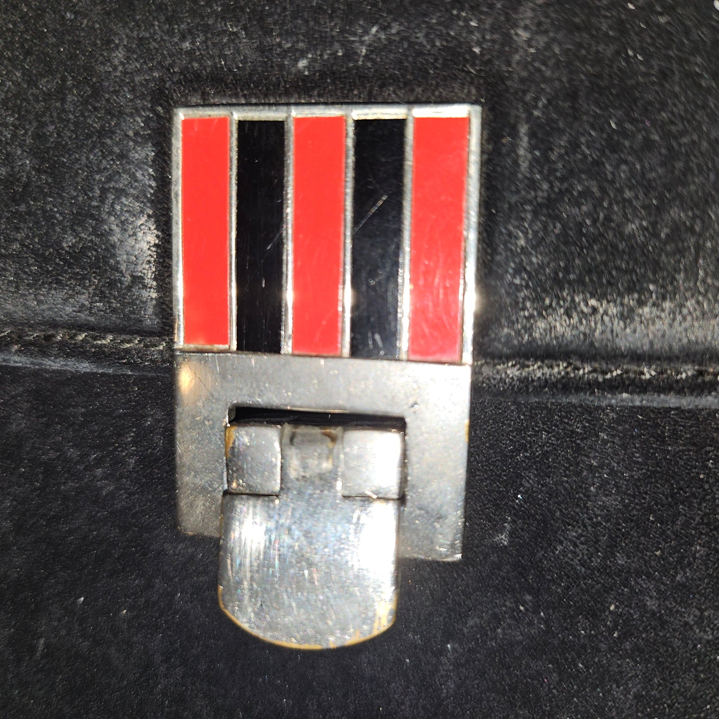 G. Gucci very early black suede boxy shoulder bag w sterling & enamel accents