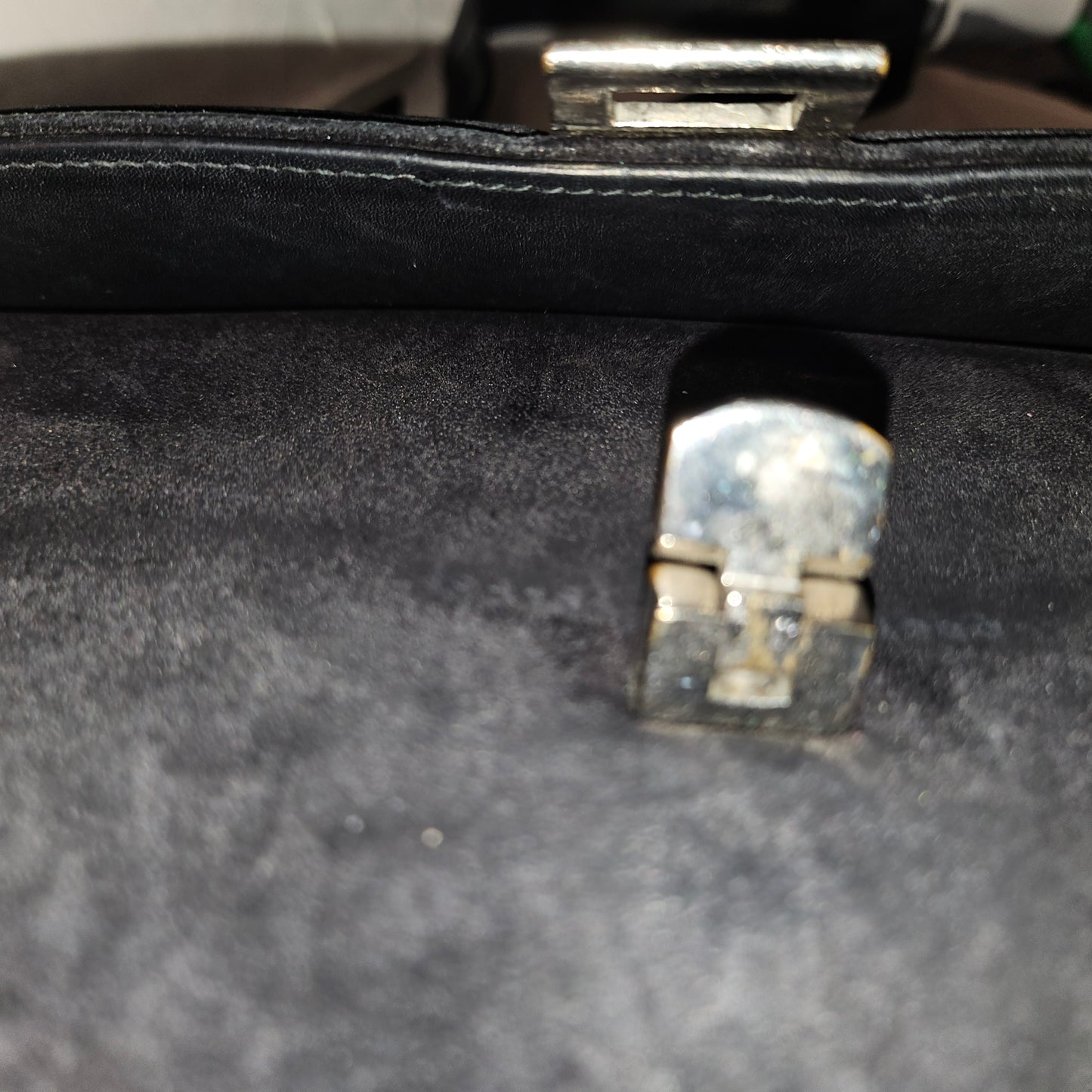 G. Gucci very early black suede boxy shoulder bag w sterling & enamel accents