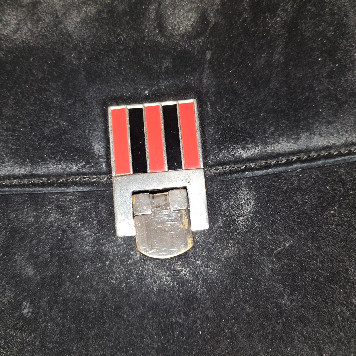 G. Gucci very early black suede boxy shoulder bag w sterling & enamel accents